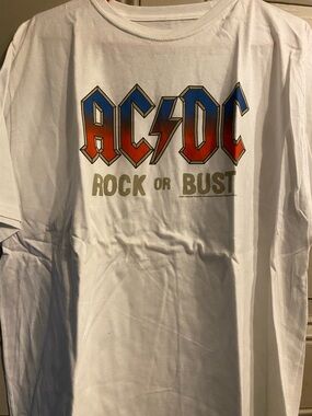 AC/DC White Tee with Red-to-Blue Gradient Logo